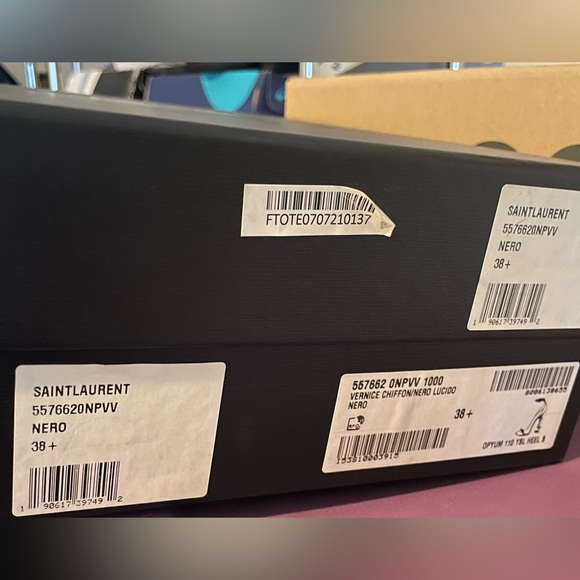 YSL Saint Laurent Black Opyum Logo Heel Strappy Sandals Size 38 Euro - Picture 5 of 6